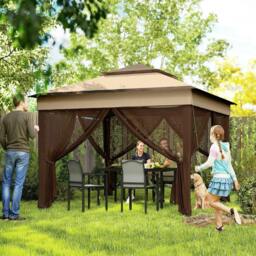 Rackhams 3 x 3(m) Pop Up Gazebo, Height Adjustable Instant Event Shelter with Netting and Carrying Bag, Beige - thumbnail 2