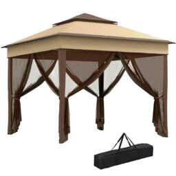 Rackhams 3 x 3(m) Pop Up Gazebo, Height Adjustable Instant Event Shelter with Netting and Carrying Bag, Beige - thumbnail 1