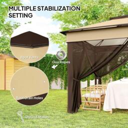 Rackhams 3 x 3(m) Pop Up Gazebo, Height Adjustable Instant Event Shelter with Netting and Carrying Bag, Beige - thumbnail 6