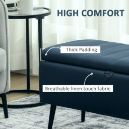 Rackhams Storage Ottoman Bench, Linen Fabric Footstool with Steel Legs Blue - Light Grey - thumbnail 5