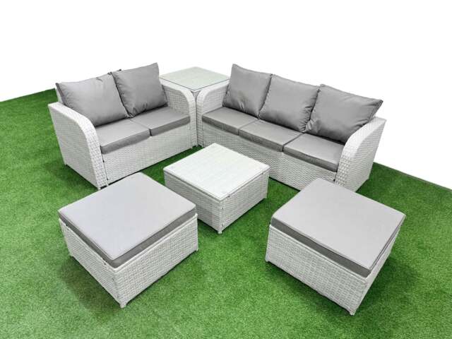 Rackhams 7 Seater PE Rattan Garden Furniture Patio Conservatory Sofa Set with Square Coffee Table 3 Seater Sofa Love Sofa 2 Big Footstool Side Table - image 1