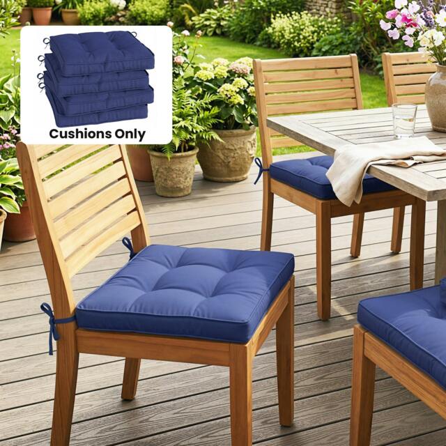 Rackhams 42 x 42cm Replacement Garden Seat Cushion Pad with Ties, Dark Blue - Dark Blue - Polyester, Foam - Outdoor Seat Cushion - image 1