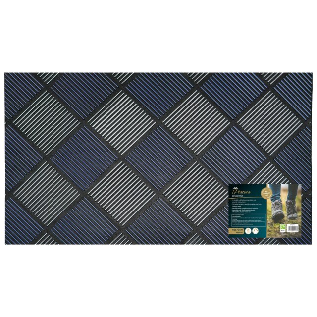 Rackhams Platina Scraper Rubber Doormat, 40x70cm, Silver/Blue - image 1