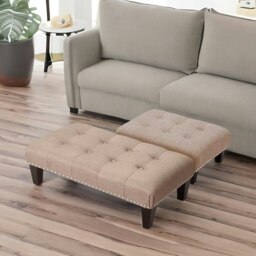 Rackhams Fabric Ottoman Footrest Stool Chair Beige - thumbnail 5