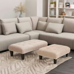 Rackhams Fabric Ottoman Footrest Stool Chair Beige - thumbnail 3