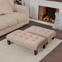 Rackhams Fabric Ottoman Footrest Stool Chair Beige - thumbnail 2