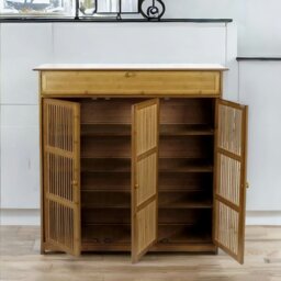Rackhams Large 4 Tier Wooden Shoe Storage Cabinet Organiser Brown - Brown - Brown - thumbnail 6