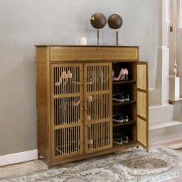 Rackhams Large 4 Tier Wooden Shoe Storage Cabinet Organiser Brown - Brown - Brown - thumbnail 2