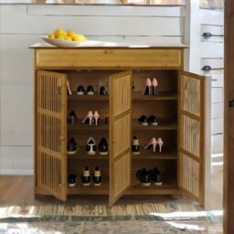 Rackhams Large 4 Tier Wooden Shoe Storage Cabinet Organiser Brown - Brown - Brown - thumbnail 3