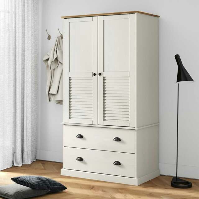 Rackhams Wardrobe VIGO White 90x55x176 cm Solid Wood Pine