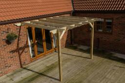 Rackhams Wall Mounted Wooden Pergola Kit - Sculpted Design - Natural (Light Green) - 3m x 3m - thumbnail 6