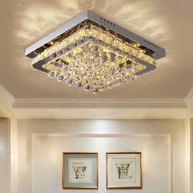 Rackhams 40cm W Chrome Finished Square LED Ceiling Light - Warm Glow - Dimmable - image 1