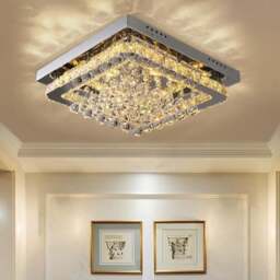 Rackhams 40cm W Chrome Finished Square LED Ceiling Light - Warm Glow - Dimmable - thumbnail 1