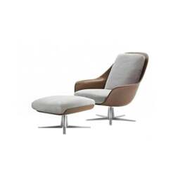 Rackhams Herton Lounge Chair And Ottoman, Swivel Armchair - Dark Grey - thumbnail 4