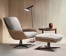 Rackhams Herton Lounge Chair And Ottoman, Swivel Armchair - Dark Grey - thumbnail 5