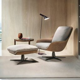 Rackhams Herton Lounge Chair And Ottoman, Swivel Armchair - Dark Grey - thumbnail 2