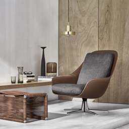 Rackhams Herton Lounge Chair And Ottoman, Swivel Armchair - Dark Grey - thumbnail 1