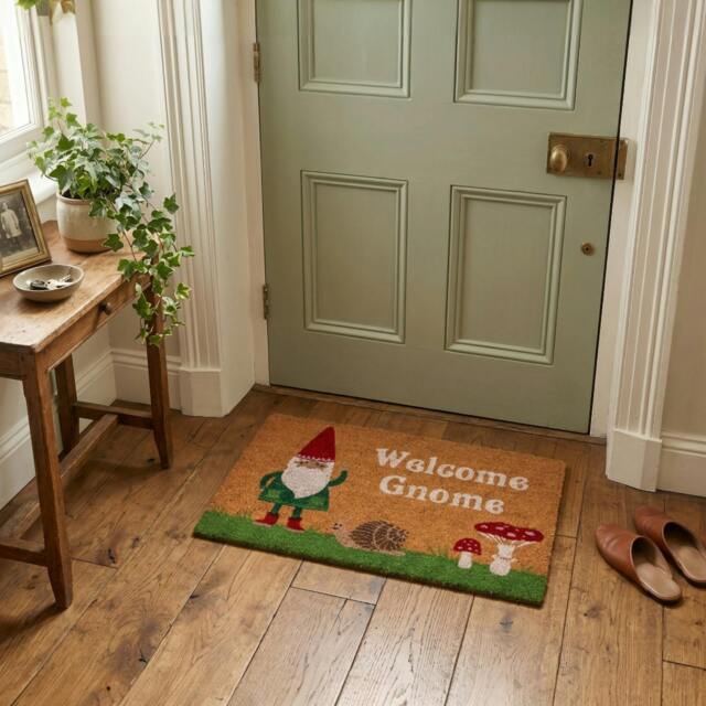 Rackhams Garden Gnome and Mushroom Natural Coir Welcome Doormat - image 1