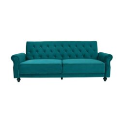 Rackhams Velvet Sofa Bed 3 Seater - 225cm - Click Clack Sofa Bed Couch Settee with Solid Wood Legs - Gray - thumbnail 3