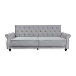 Rackhams Velvet Sofa Bed 3 Seater - 225cm - Click Clack Sofa Bed Couch Settee with Solid Wood Legs - Gray - thumbnail 4