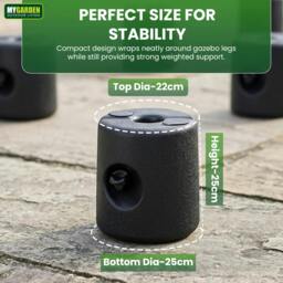 Rackhams My Garden Gazebo Weights 4 Pack - Fillable Marquee Leg Weights for 25mm Poles, Weather Resistant, Water or Sand Filled - thumbnail 4
