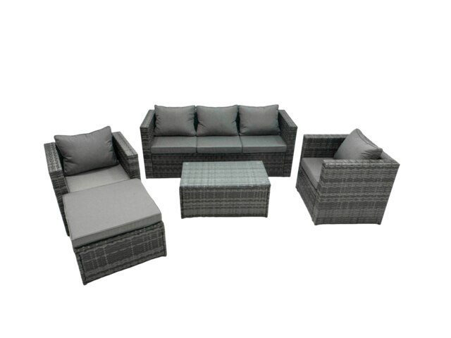 Rackhams 6 Seats Rattan Sofa Set Oblong Coffee Table Chair Set Outdoor Garden Furniture In Dark Grey - image 1