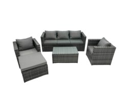 Rackhams 6 Seats Rattan Sofa Set Oblong Coffee Table Chair Set Outdoor Garden Furniture In Dark Grey - thumbnail 1