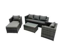 Rackhams 6 Seats Rattan Sofa Set Oblong Coffee Table Chair Set Outdoor Garden Furniture In Dark Grey - thumbnail 2