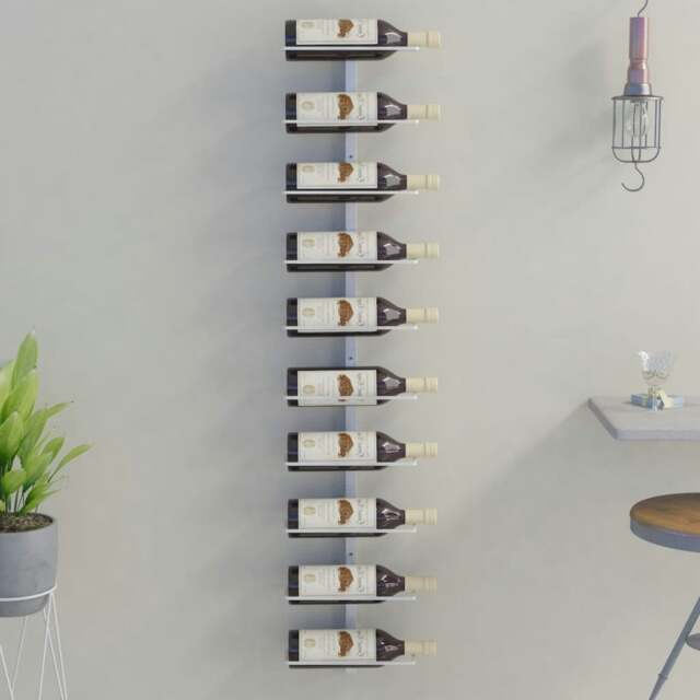 Rackhams Wall-mounted Wine Rack for 10 Bottles White Metal