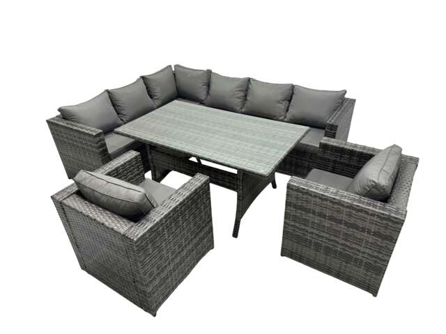 Rackhams Outdoor PE Rattan Sofa Set with Dining Table Patio Garden Furniture Sets with 2 Chairs Dark Grey Mixed - image 1