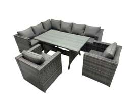 Rackhams Outdoor PE Rattan Sofa Set with Dining Table Patio Garden Furniture Sets with 2 Chairs Dark Grey Mixed - thumbnail 1