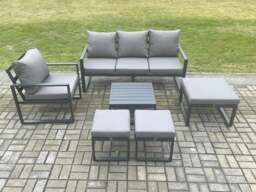 Rackhams Aluminium Outdoor Garden Furniture Set Lounge Sofa Chair Square Coffee Table Sets with 3 Footstools Dark Grey - thumbnail 2