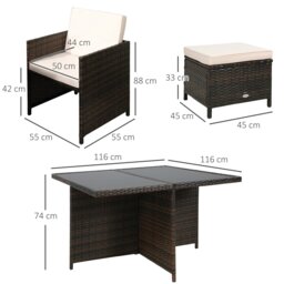 Rackhams Rattan Dining Set Garden Furniture Cube Table Chair Stool Cushion Seat - Khaki - Aluminium, PE rattan - 116L x 116W x 74H cm - thumbnail 6