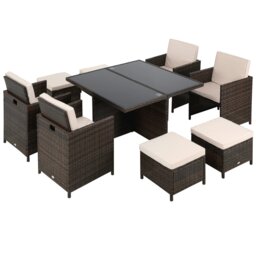 Rackhams Rattan Dining Set Garden Furniture Cube Table Chair Stool Cushion Seat - Khaki - Aluminium, PE rattan - 116L x 116W x 74H cm - thumbnail 3