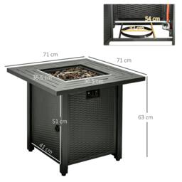 Rackhams Square Propane Gas Fire Pit Table, 40000 BTU Rattan Smokeless Firepit Patio Heater with Protective Cover, Glass beads and Lid, Black - thumbnail 3