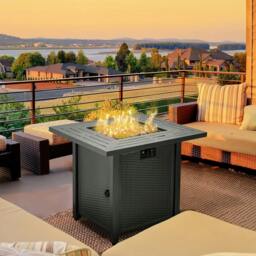 Rackhams Square Propane Gas Fire Pit Table, 40000 BTU Rattan Smokeless Firepit Patio Heater with Protective Cover, Glass beads and Lid, Black - thumbnail 2