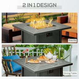Rackhams Square Propane Gas Fire Pit Table, 40000 BTU Rattan Smokeless Firepit Patio Heater with Protective Cover, Glass beads and Lid, Black - thumbnail 4