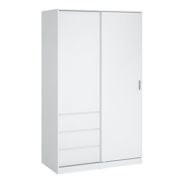 Rackhams Naia Wardrobe with 1 Sliding door + 1 door + 3 drawers in White High Gloss - White - Malemine - 1 - image 1