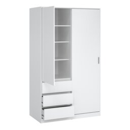 Rackhams Naia Wardrobe with 1 Sliding door + 1 door + 3 drawers in White High Gloss - White - Malemine - 1 - thumbnail 4