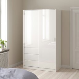 Rackhams Naia Wardrobe with 1 Sliding door + 1 door + 3 drawers in White High Gloss - White - Malemine - 1 - thumbnail 6