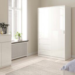 Rackhams Naia Wardrobe with 1 Sliding door + 1 door + 3 drawers in White High Gloss - White - Malemine - 1 - thumbnail 5
