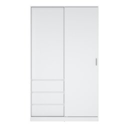 Rackhams Naia Wardrobe with 1 Sliding door + 1 door + 3 drawers in White High Gloss - White - Malemine - 1 - thumbnail 2