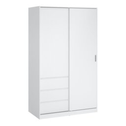 Rackhams Naia Wardrobe with 1 Sliding door + 1 door + 3 drawers in White High Gloss - White - Malemine - 1 - thumbnail 1
