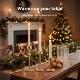 Rackhams Candle Holder Gold Metal Glass Tube Candlestick Holders Set of 3 Decor - thumbnail 5