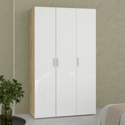 Rackhams Pepe Wardrobe with 3 doors in Oak with White High Gloss - White - Malemine - 1 - thumbnail 6