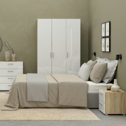 Rackhams Pepe Wardrobe with 3 doors in Oak with White High Gloss - White - Malemine - 1 - thumbnail 5
