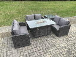 Rackhams Rattan Outdoor Garden Furniture Sofa Set Gas Fire Pit Dining Table Gas Heater with Side Table Love Sofa Dark Grey Mixed - thumbnail 2