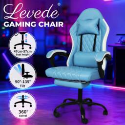 Rackhams Office Desk Chair PU Gaming Recliner Adjustable Height Swivel Blue - thumbnail 2