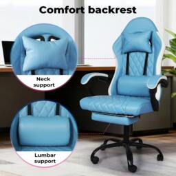 Rackhams Office Desk Chair PU Gaming Recliner Adjustable Height Swivel Blue - thumbnail 4
