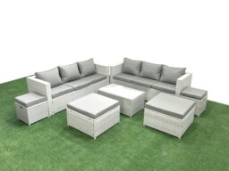 Rackhams 7 Pieces Rattan Garden Furniture Set Outdoor Garden Sofa Coffee Table Set with 4 Footstools Light Grey Mixed - thumbnail 2